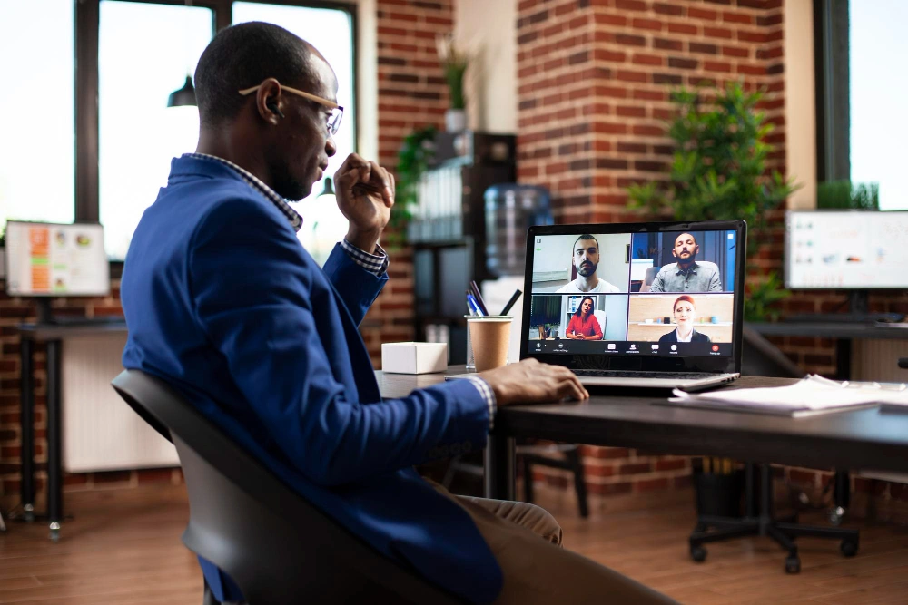 remote worker in an online meeting